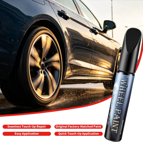 Armor Black Wheel Touch Up Paint Straight Up Easy Fix For Curb Scuffs On Tesla Model Y And Model S Crossflow Induction Alloys close-up on application pen