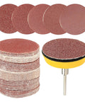 Fifty Piece Two Inch Rotary Sanding Discs Kit With One Eighth Inch Shank Backing Pad And Hook And Loop Holder For Dremel Rotary Tool