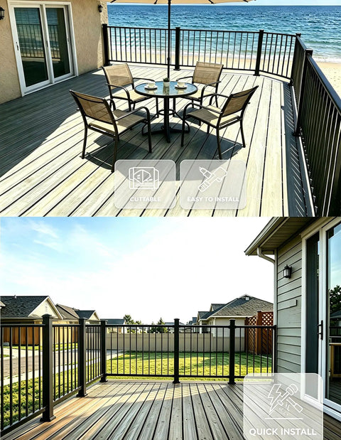 Top Shelf Deck Railing Kit For Patios And Balconies With Post 36 Inch Height And 3 Feet Wide Durable Outdoor porch guardrail on decks.
