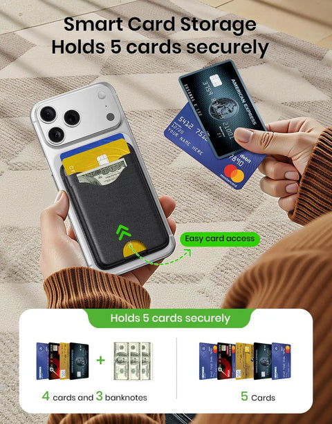 MagSafe Wallet For iPhone 12 Through 17 Series Not For Mini, 5 Card Holder With RFID Blocking, Slim Vegan Leather, Card Ejection
