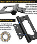 Front view of a 5-inch black door hinge with built-in bearing; stainless steel, interior residential hinge (4-pack)