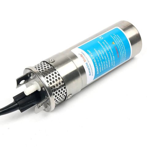 12V DC Submersible Deep Well Water Pump With 3.2 GPM Flow, 4 Inch Intake, 10A Draw, Stainless Steel Shell, Solar Powered Alternative Energy