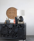 Modern decor with Stoneware Table Lamp In Black And White For Nightstands And Desks, Durable Ceramic Lighting on ornate dresser