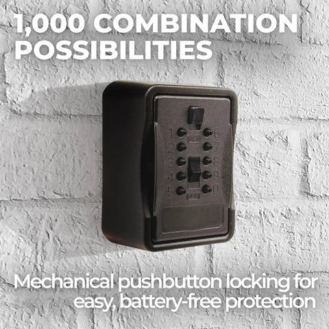 AccessPoint KeySafe Pro Heavy Duty Push Button Lockbox With Cover Black over 1000 combinations on wall