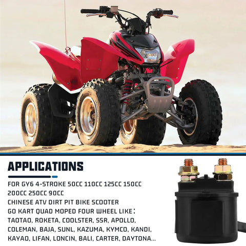 Red ATV with GY6 Starter Solenoid Relay For Chinese 50Cc To 250Cc ATVs Scooters Go Karts Dirt Pit Bikes Plug And Play.