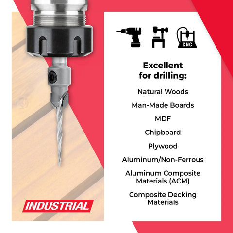 Heavy Duty Carbide Tipped Countersink Drill Bit With Killer 82 Degree Taper And 5/16 Inch Round Shank for drilling natural woods and MDF.