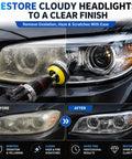 Top Shelf Drill Polishing Kit With 662 Pcs Sanding Discs And Buffing Pads For Headlight Restoration being used on cloudy headlights.