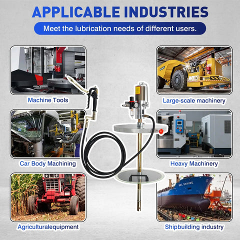 Heavy Duty 50 To 1 Air Operated Grease Pump Kit With 7500 PSI High Pressure Lubrication System, 45416 Model in industrial settings