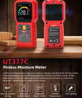 Dead On Accuracy Pinless Moisture Meter Delivers Knockout Precision On Wood And Drywall With Non Destructive 30 Mm Scanning, showing display and back.