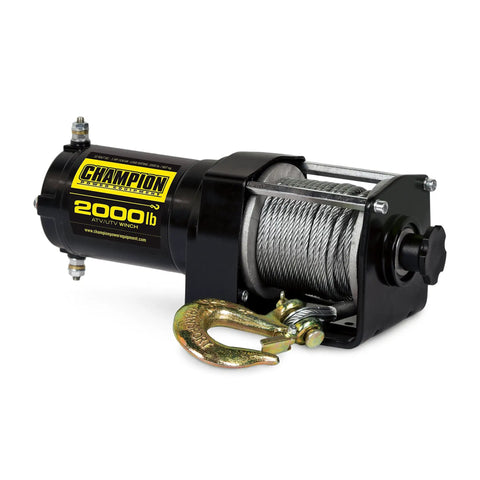Beefy 2000 Lb ATV UTV Winch Kit With 1 HP 12V DC Motor showing galvanized cable and hook