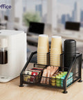 Countertop Coffee Bar Organizer With Tiered Shelves Space Saving K Cup Holder And Pod Storage with cups and condiments
