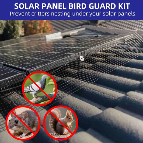 Zero Drama Setup 1/2 Inch Solar Panel Critter Guard Mesh 100 Feet Fine Wire on solar panels preventing bird nesting.