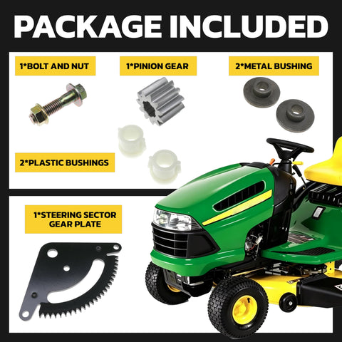 Steering Sector Pinion Gear Repair Kit For John Deere Lawn Tractors L105 L108 L110 L111 L118 L120 L130 G110 components shown