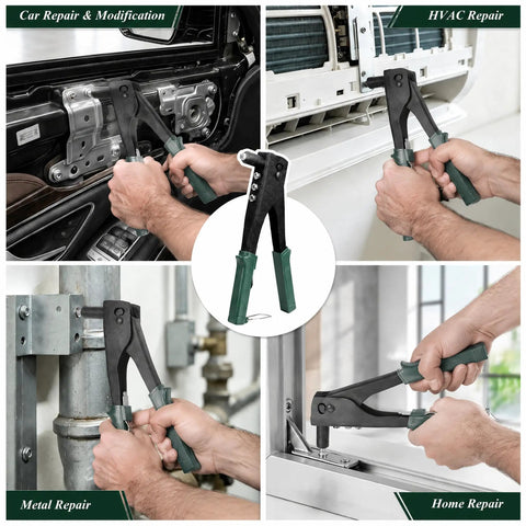 Smooth Operator Heavy Duty Hand Riveting Tool Kit Featuring 180 Aluminum Blind Rivets Across Eight Reliable Sizes For Truly Jam Free Performance On All Daily DIY Projects used for car and HVAC repair, metal joining, and home projects.