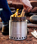 Go To Campfire Wood Burning Stove For Backpacking Portable Stainless Steel Stove in use outdoors