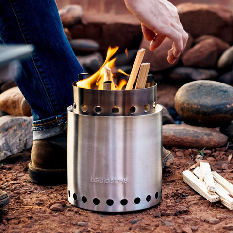 Go To Campfire Wood Burning Stove For Backpacking Portable Stainless Steel Stove in use outdoors