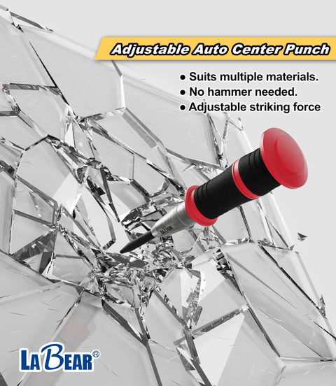 Adjustable 6 Inch Auto Center Punch With S2 Steel Tip And Spring Loaded Self Striking Design precision marking on shattered glass.