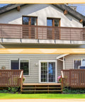 Two Pack Brown Baby Banister Guard Net For Stairs And Balconies installed on upper balcony and lower deck railing.