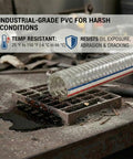 Close-up of 39 Inch Universal Log Splitter Suction Hose Beefy Heavy Duty 1 Inch ID Wire Reinforced PVC on workshop table.