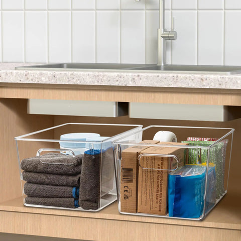 Straighten Up Your Space With This Solid 10 Piece Set Of Clear Plastic Storage Bins Featuring 4 Large And 6 Small Stackable Containers Made For Effortless Pantry Organization Home Kitchen Bathroom Cabinet Shelf Storage Hacks