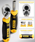 Close-up of reversible ratcheting wrench with ergonomic handles from 78 PCS Precision Screwdriver Set All In One With Socket Bits.