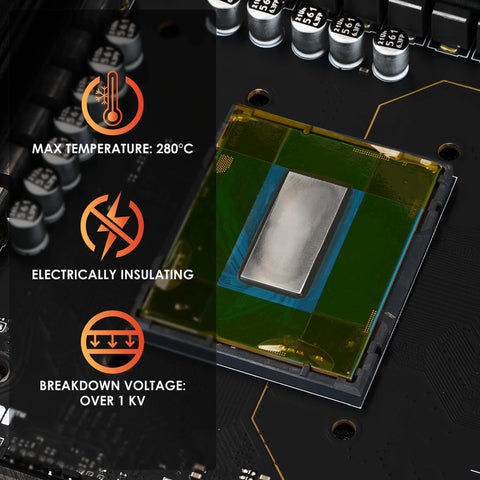 Kapton Insulation Sheet Strips For PC Rigs on CPU, max temperature 280C, electrically insulating, breakdown voltage over 1kV