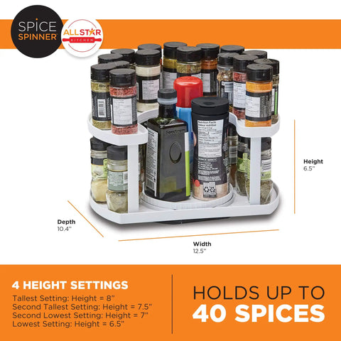 Two Tier Spice Spinner Organizer With Dual Spin Turntables Go To Cabinet Space Saver Holds Up To 40 Spices Displayed