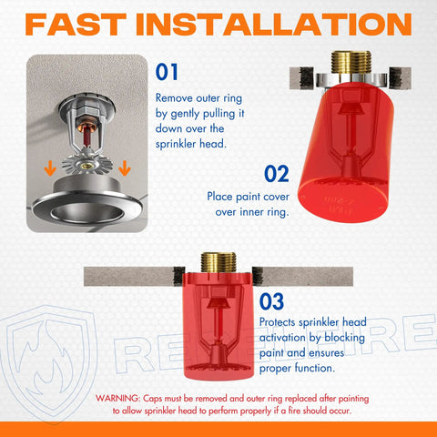 Fire Sprinkler Head Paint Covers 72 Pack Sprinkler Protector Caps installation guide, showing protective caps over sprinkler heads.