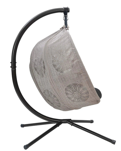 Side view of Hanging Pumpkin Patio Chair With Dreamcatcher Cushion For Outdoor And Indoor Use Weather Resistant Heavy Duty Frame