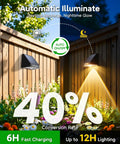 Make Your Outdoors Slay With These Big Time Solar Fence Lights 10 Pack Waterproof LED Lighting Featuring 10 Modes And 9 Colors Ideal For Deck Railing Patio Walls And Garden Steps Right Now, solar light on wooden fence with flowers.