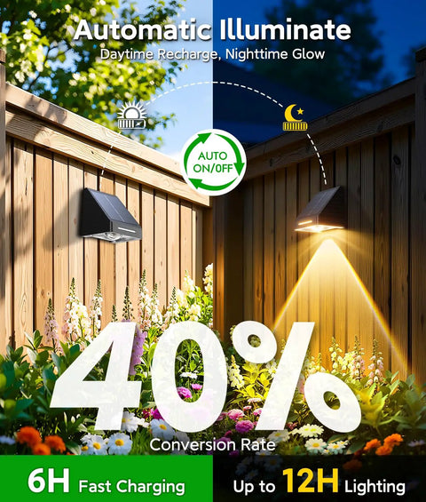 Make Your Outdoors Slay With These Big Time Solar Fence Lights 10 Pack Waterproof LED Lighting Featuring 10 Modes And 9 Colors Ideal For Deck Railing Patio Walls And Garden Steps Right Now, solar light on wooden fence with flowers.