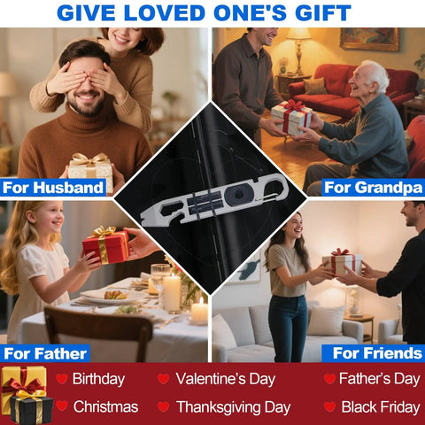 Super Versatile Pocket Pry Bar With Wrench And Ratchet Screwdrivers Keychain Crowbar Can Opener And Bottle Opener All In One EDC Tool displayed in gift setting for special occasions.