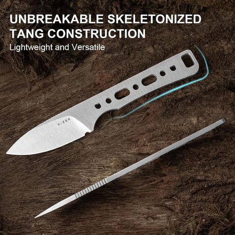 Whiskey Jack Fixed Blade Knife 2.06 Inch Drop Point AEB L Blade Steel With Kydex Sheath on wooden background