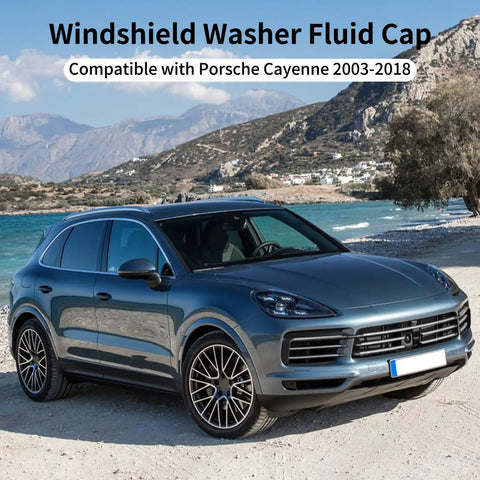 Porsche Cayenne parked near a beach, compatible with Porsche Cayenne Windshield Washer Fluid Cap Replacement 3Q0955455.