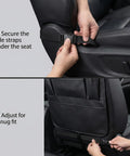 Securing and adjusting Backseat Car Organizer With 8 Large Pockets And Tablet Holder For Kids And Toddlers onto car seat