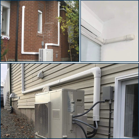 4 Inch W 25 Ft L PVC Decorative Line Set Cover Kit For Ductless Mini Split Air Conditioners And Heat Pumps installed on houses