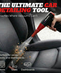 Powerful 130000 RPM Cordless Air Duster cleaning car seat with dual nozzles and reusable canister
