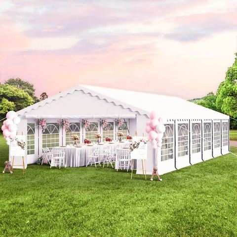 Heavy Duty 20x40 Ft Party Tent With Removable Sidewalls, 7 Carry Bags, Outdoor Canopy Gazebo set up on lawn for event