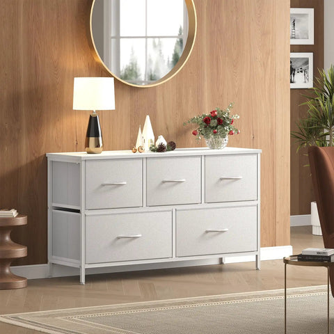 Sleek White Dresser For Bedroom, Wide Chest Of Drawers With Badass Storage Cabinet For Clothes, Workout Gear, Blankets And Lingerie, Space Saving Organizer For Nursery Entryway Or Closet Setup Straight Up Game Changer in modern living room.
