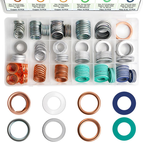 Oil Drain Plug Gasket And Washer Set 200 Pcs In 18 Sizes For Toyota Subaru Chevrolet Replacement Crush Washers And Gaskets In A Rugged 18 Compartment Case