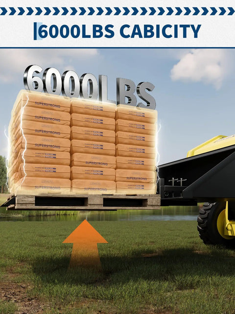 Heavy Duty Clamp On Pallet Forks For Tractor Loader 4000 Lb Capacity, showcasing pallet lifting feature with a stabilizer bar.