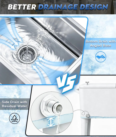 Close-up of stainless steel drain design for Ice Bin Cart With Wheels For Outdoor Parties And Patio Events A Portable Insulated Cooler Cart On The Go With Sliding Lid Removable Handle And Drain Pipe Large Capacity Ice Storage Bin For Easy Party Prep.