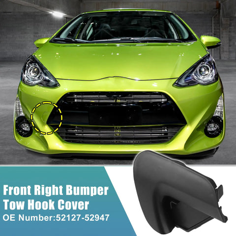 Front Right Unpainted Black Bumper Tow Hook Cover For Toyota Prius C 2015 2017 Replacement Eye Cap OE 52127-52947