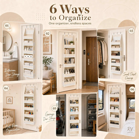 Real Deal Heavy Duty Over The Door Storage Rack With Six Tier Hanging Mesh Pockets crafted solid to clear clutter in any bathroom closet.