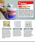 Onetime Lightweight Spackle For Holes And Cracks, Quick Dry No Sand Formula, wall repair product demonstration with packaging.