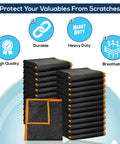 Heavy Duty Padded Moving Blankets 72 By 40 Inches, 12 Pack For Safe Furniture Moving, Packing Blankets displayed in stacks