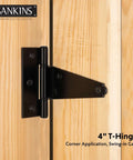 Heavy Duty 4 Inch T Strap Shed Door Hinges Black Powder Coated Outdoor Gate Hinges for Wooden Fences Corner Application