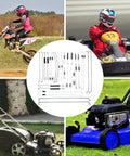 Throttle Return Springs Kit Six Piece For Small Engines And Lawn Equipment Including Governor Springs Anti Surge Idle Springs And Throttle Rods For Honda Briggs And Stratton Cub Cadet Troy Bilt MTD Go Kart Mini Bike Replacement shown with motorcycle, go-kart, and lawnmower.