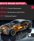 Transparent car illustration with highlighted components and text listing BDFHYK brand support benefits.