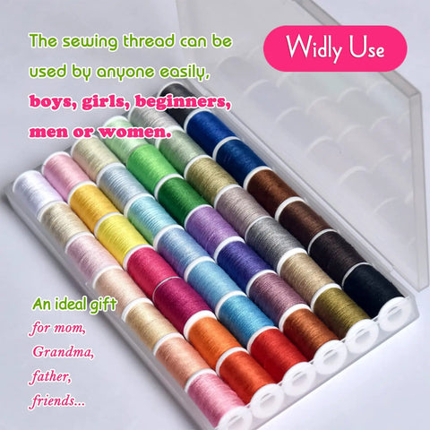 Rainbow Sewing Thread Kit With 42 Assorted Colors And White And Black, Handy Polyester Spool Set open in case